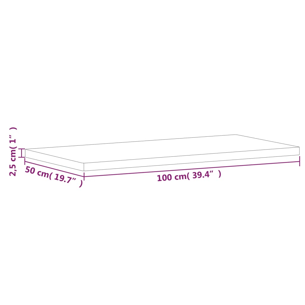 bordplade 100x50x2,5 cm rektangulær massivt bøgetræ