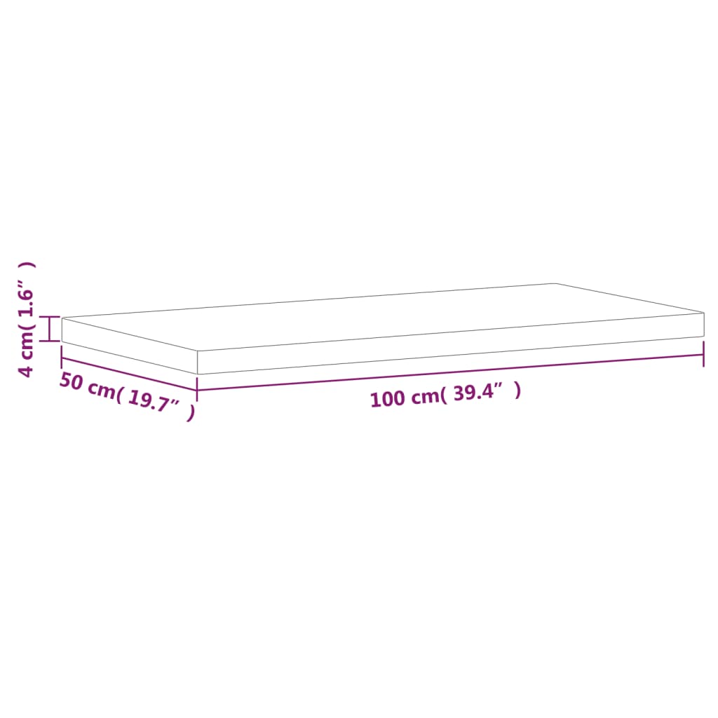 bordplade 100x50x4 cm rektangulær massivt bøgetræ