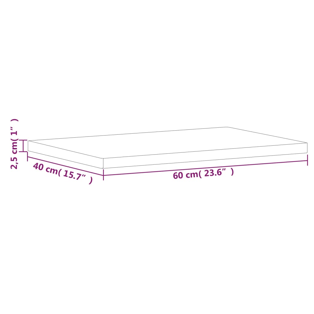 bordplade 60x40x2,5 cm rektangulær massivt bøgetræ