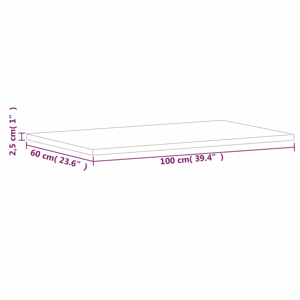 bordplade 100x60x2,5 cm rektangulær massivt bøgetræ