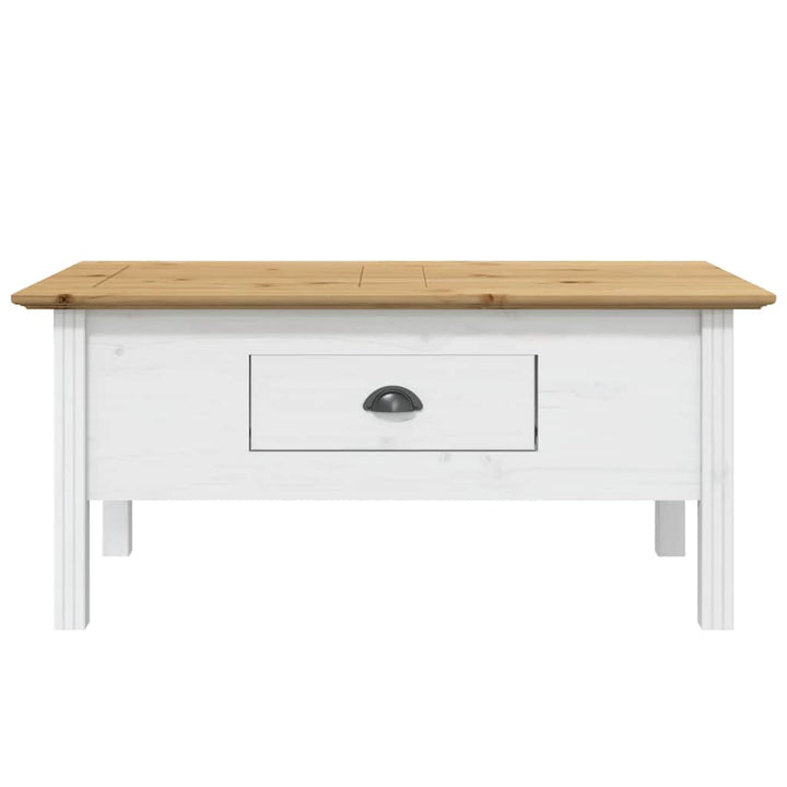 sofabord BODO 100x55x46 cm massivt fyrretræ hvid og brun