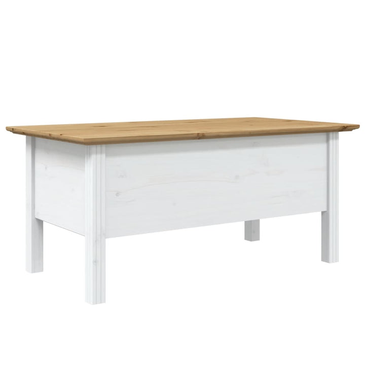 sofabord BODO 100x55x46 cm massivt fyrretræ hvid og brun