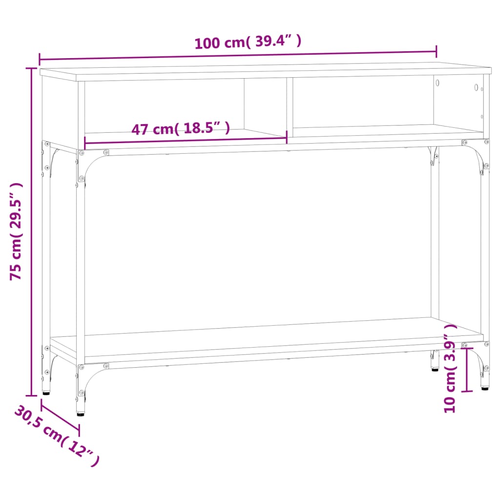 konsolbord 100x30,5x75 cm konstrueret træ grå sonoma-eg