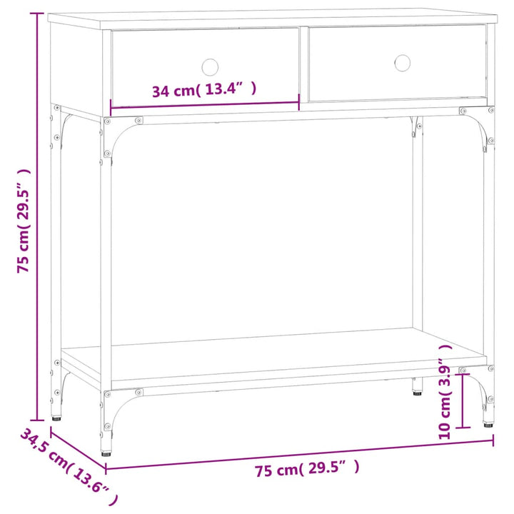 konsolbord 75x34,5x75 cm konstrueret træ grå sonoma-eg