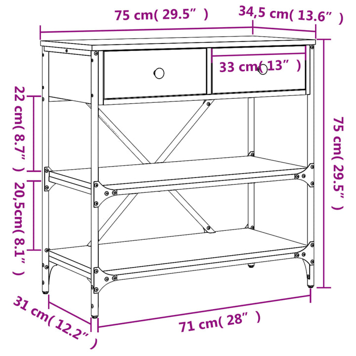 konsolbord 75x34,5x75 cm konstrueret træ grå sonoma-eg