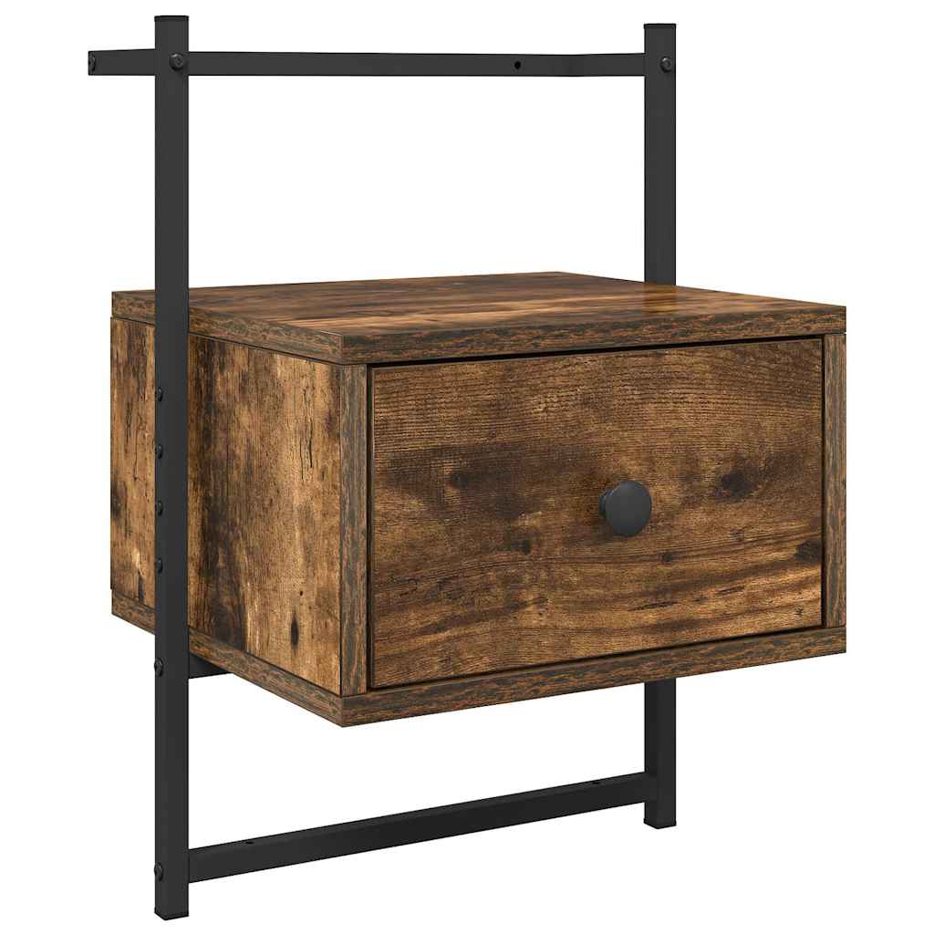sengeborde til væg 2 stk. 35x30x51 cm konstrueret træ røget eg
