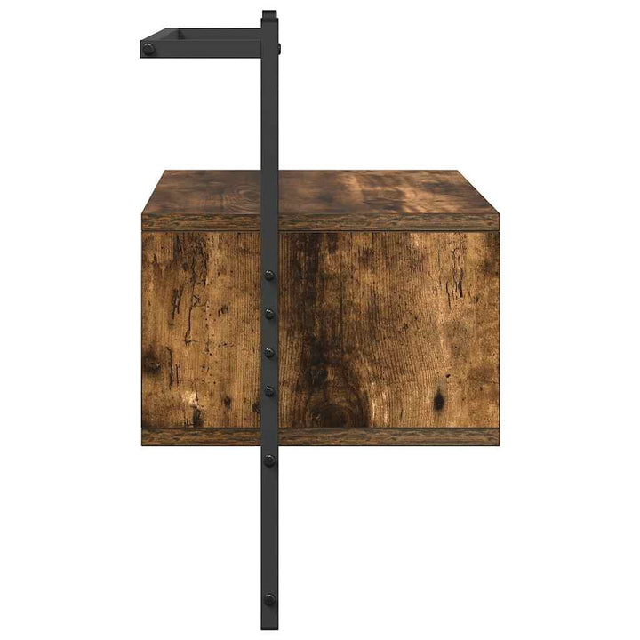 sengeborde til væg 2 stk. 35x30x51 cm konstrueret træ røget eg