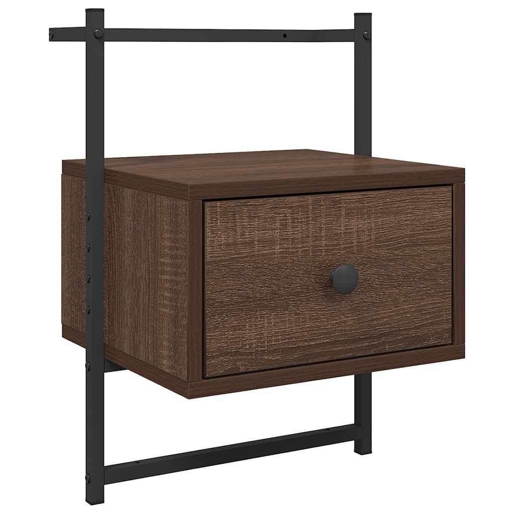 sengeborde til væg 2 stk. 35x30x51 cm konstrueret træ brunt eg