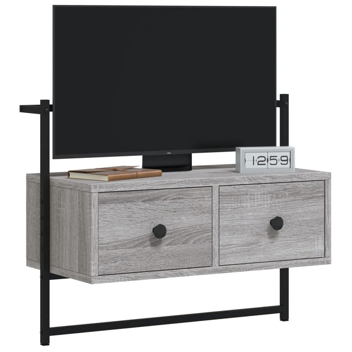 væghængt tv-bord 60,5x30x51 cm konstrueret træ grå sonoma-eg