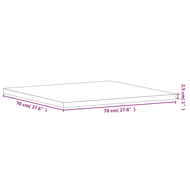bordplade 70x70x2,5 cm firkantet massivt bøgetræ