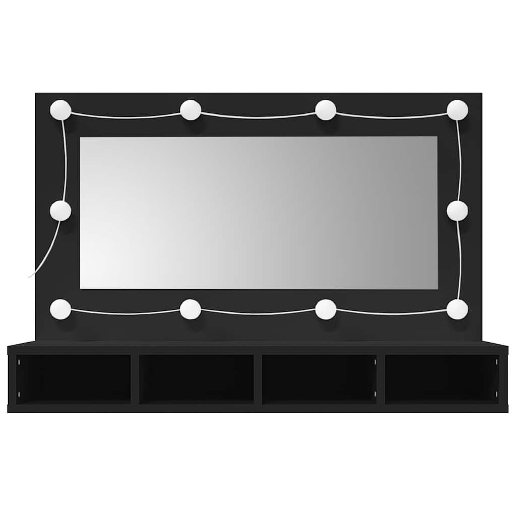 spejlskab med LED-lys 90x31,5x62 cm sort