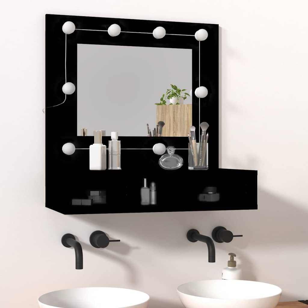 spejlskab med LED-lys 60x31,5x62 cm sort