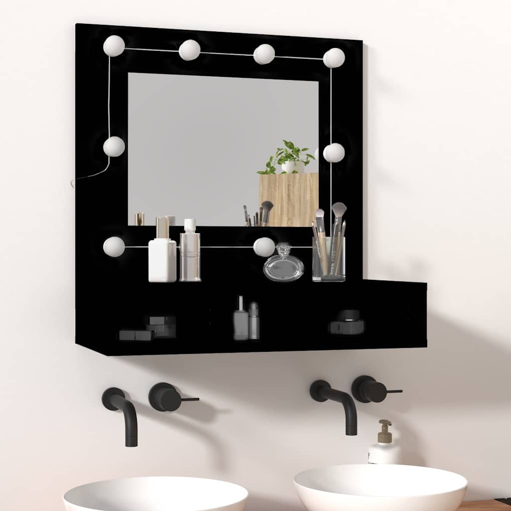 spejlskab med LED-lys 60x31,5x62 cm sort
