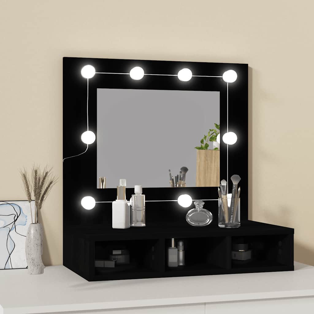 spejlskab med LED-lys 60x31,5x62 cm sort