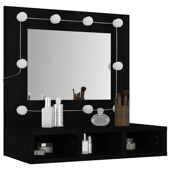 spejlskab med LED-lys 60x31,5x62 cm sort