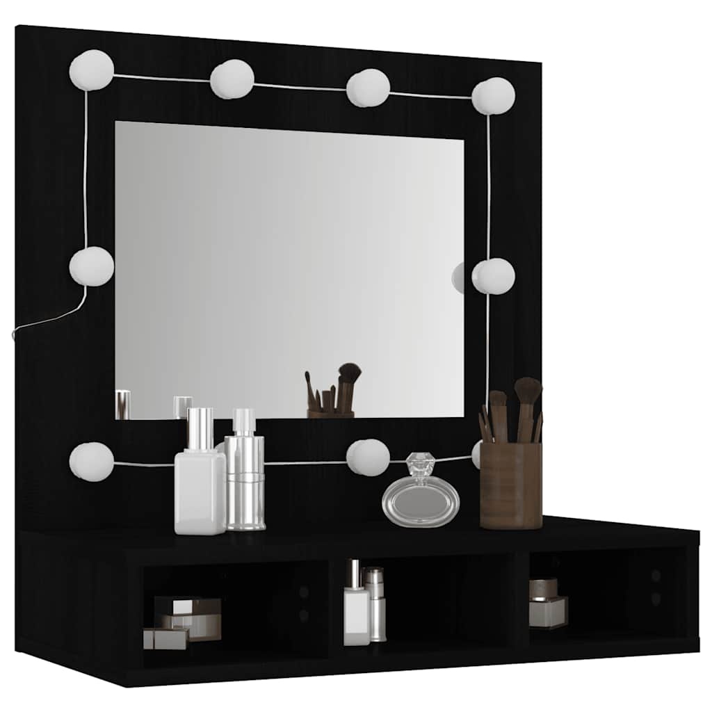 spejlskab med LED-lys 60x31,5x62 cm sort