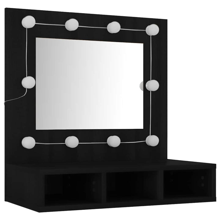 spejlskab med LED-lys 60x31,5x62 cm sort