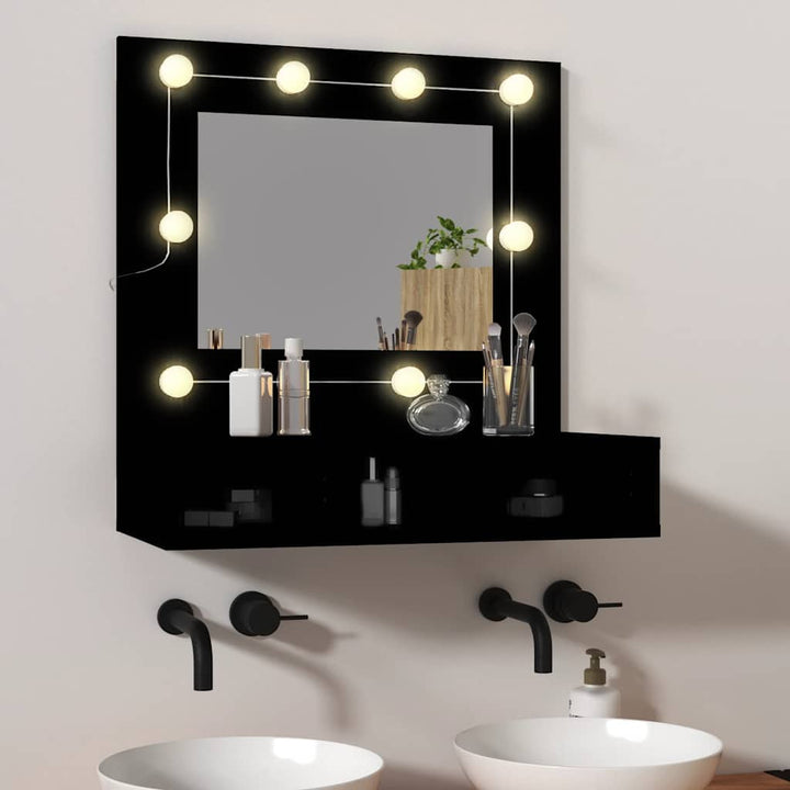 spejlskab med LED-lys 60x31,5x62 cm sort