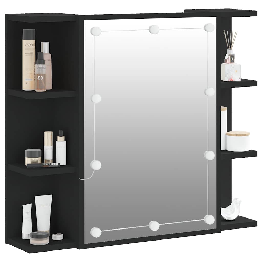 spejlskab med LED-lys 70x16,5x60 cm sort