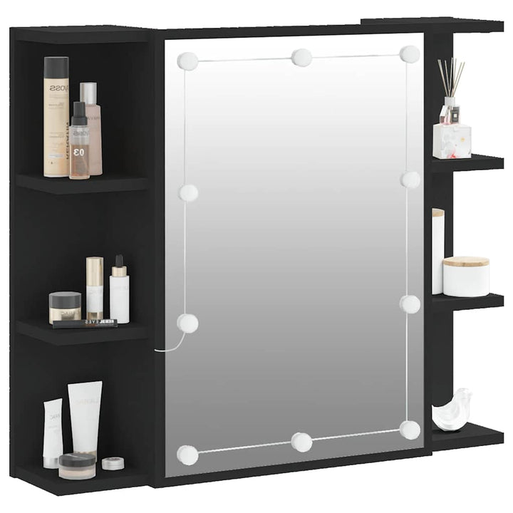 spejlskab med LED-lys 70x16,5x60 cm sort
