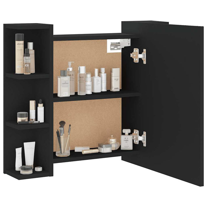 spejlskab med LED-lys 70x16,5x60 cm sort