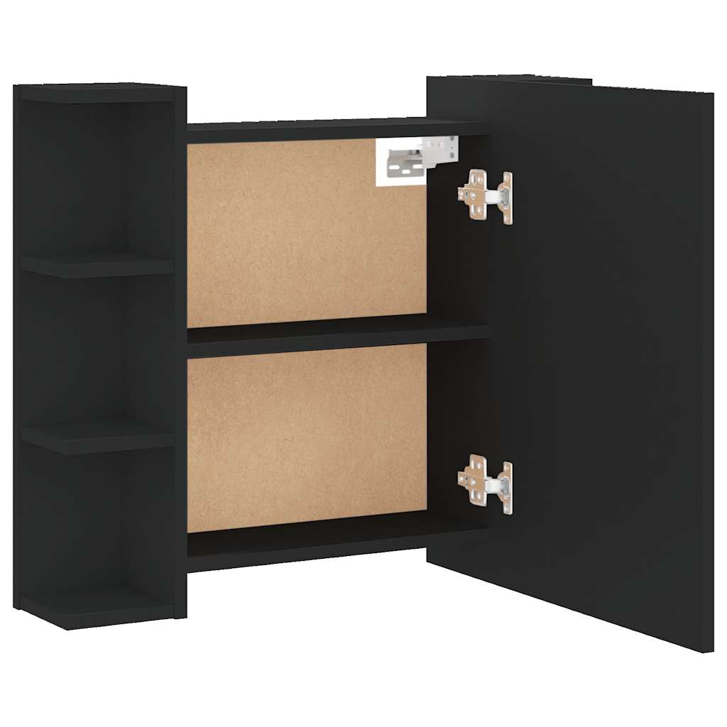 spejlskab med LED-lys 70x16,5x60 cm sort