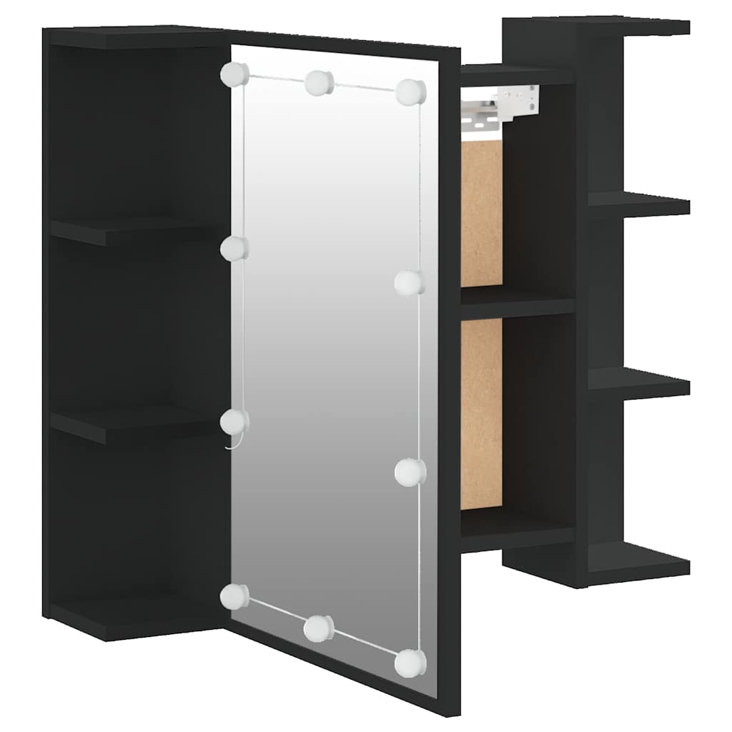 spejlskab med LED-lys 70x16,5x60 cm sort