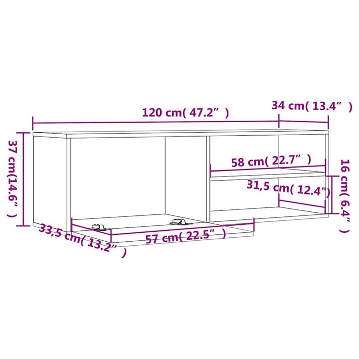 tv-bord 120x34x37 cm konstrueret træ røget egetræsfarve