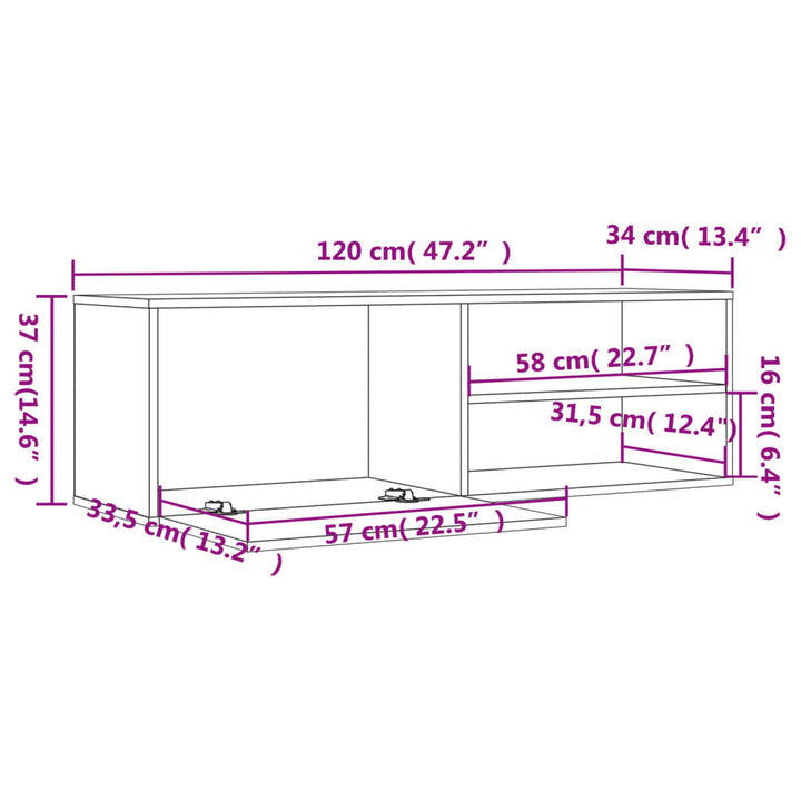 tv-bord 120x34x37 cm konstrueret træ grå sonoma-eg
