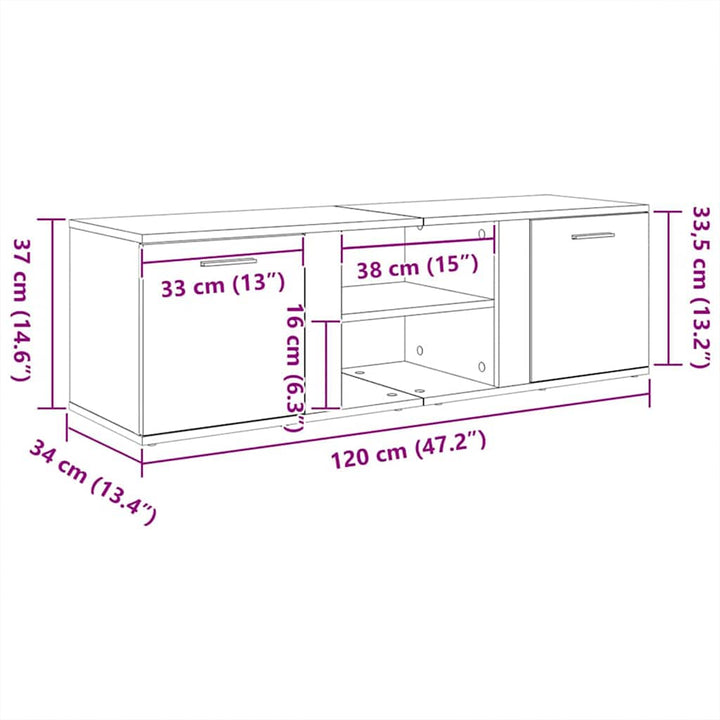 tv-bord 120x34x37 cm konstrueret træ røget egetræsfarve