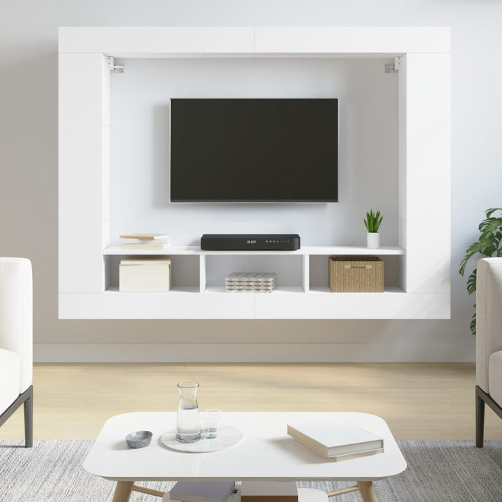 tv-møbel 152x22x113 cm konstrueret træ hvid
