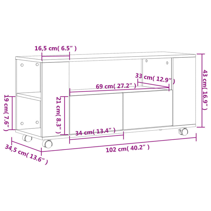 tv-bord 102x34,5x43 cm konstrueret træ hvid