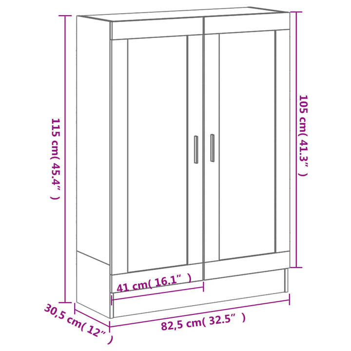 bogskab 82,5x30,5x115 cm konstrueret træ grå sonoma-eg