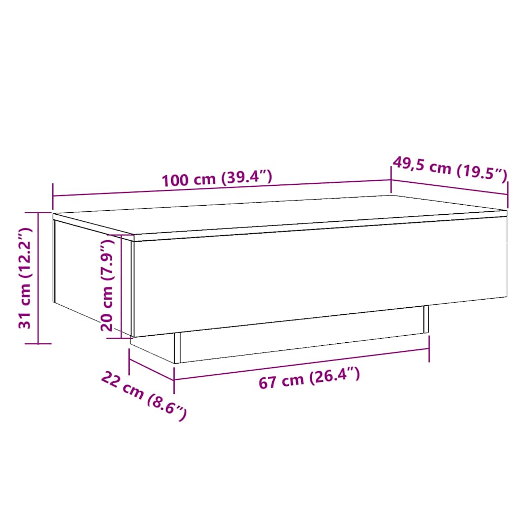 sofabord 100x49,5x31 cm konstrueret træ hvid