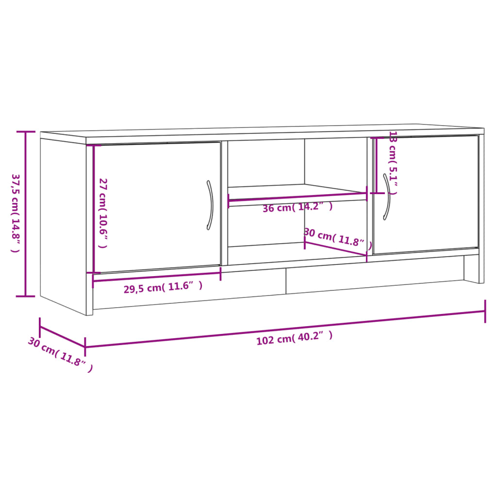 tv-bord 102x30x37,5 cm konstrueret træ hvid