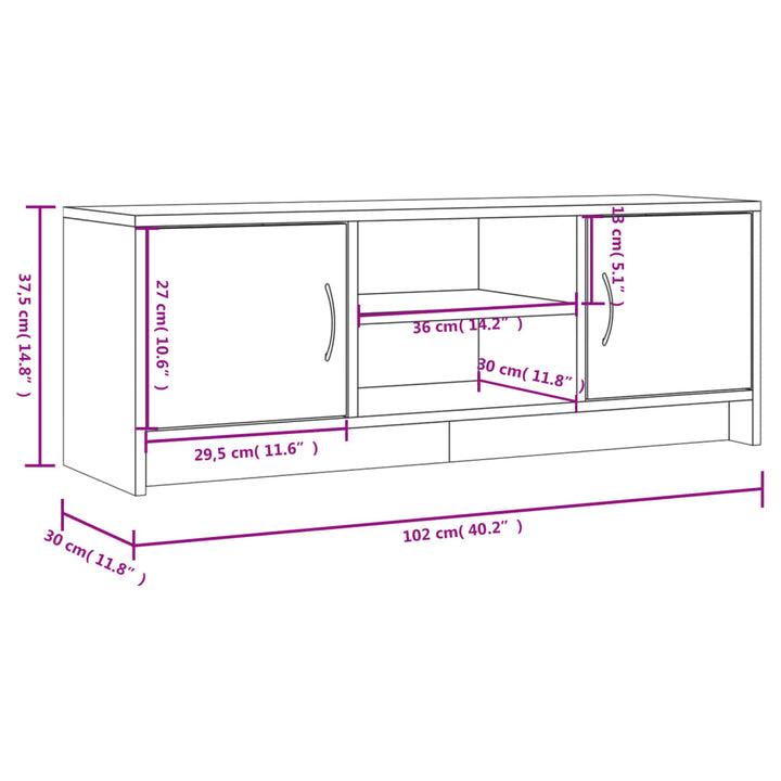 tv-bord 102x30x37,5 cm konstrueret træ hvid