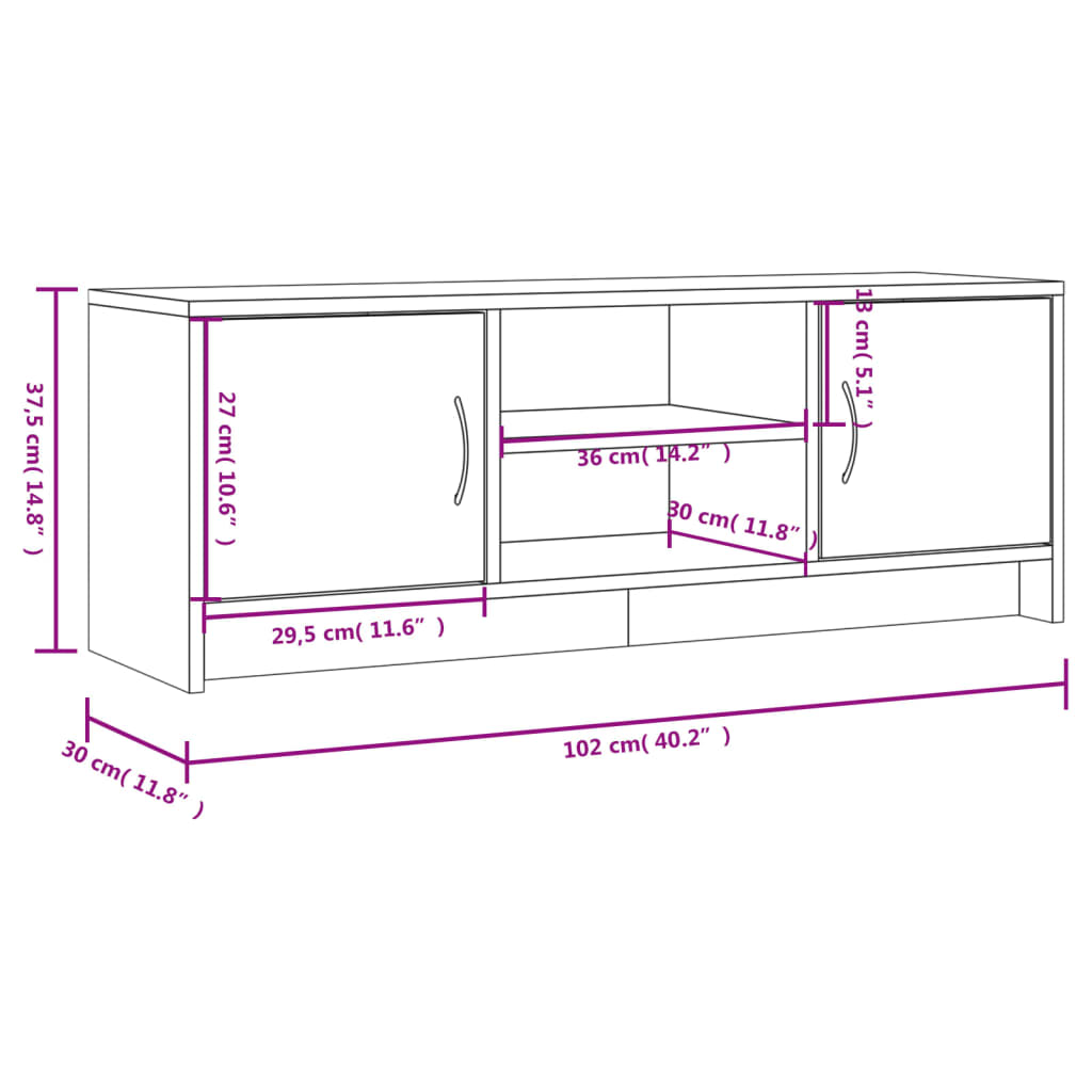 tv-bord 102x30x37,5 cm konstrueret træ røget egetræsfarve