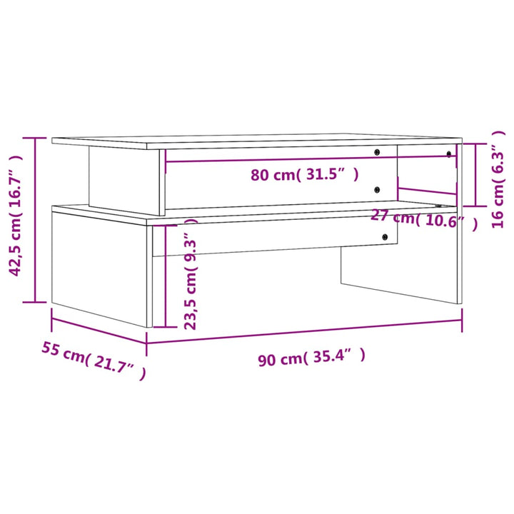 sofabord 90x55x42,5 cm konstrueret træ røget egetræsfarve