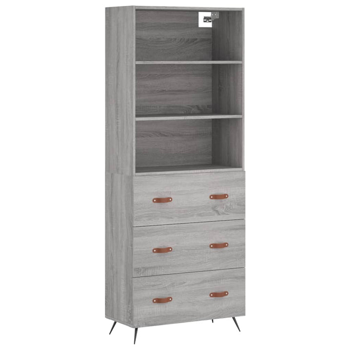højskab 69,5x34x180 cm konstrueret træ grå sonoma-eg