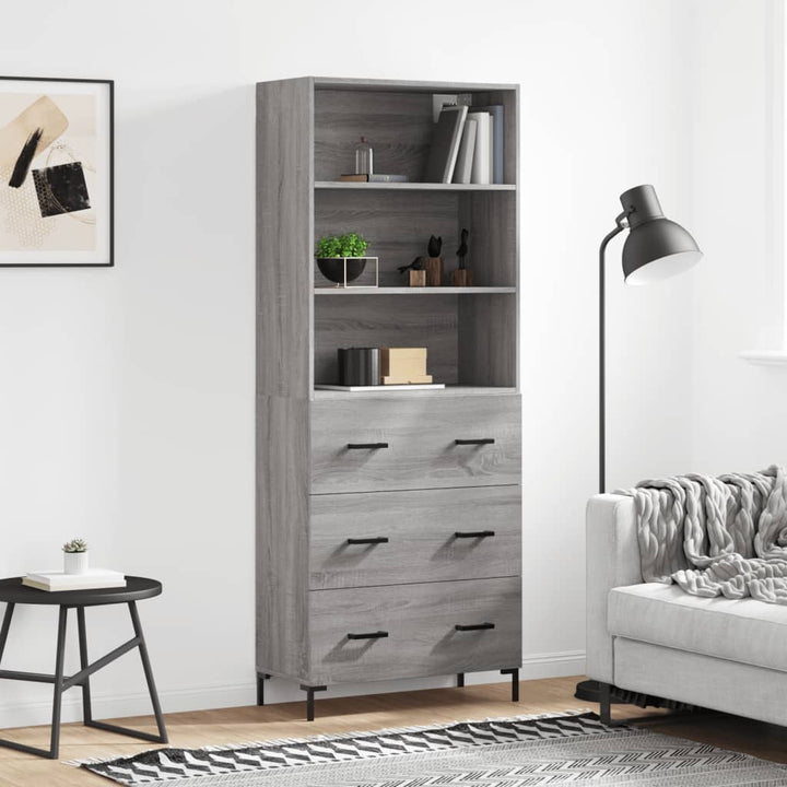 højskab 69,5x34x180 cm konstrueret træ grå sonoma-eg