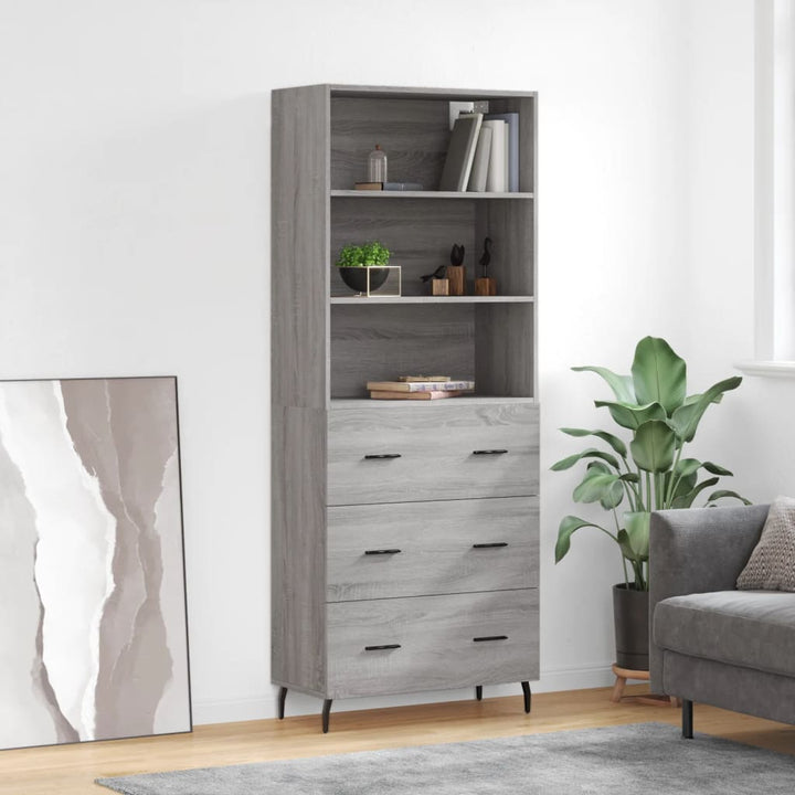 højskab 69,5x34x180 cm konstrueret træ grå sonoma-eg