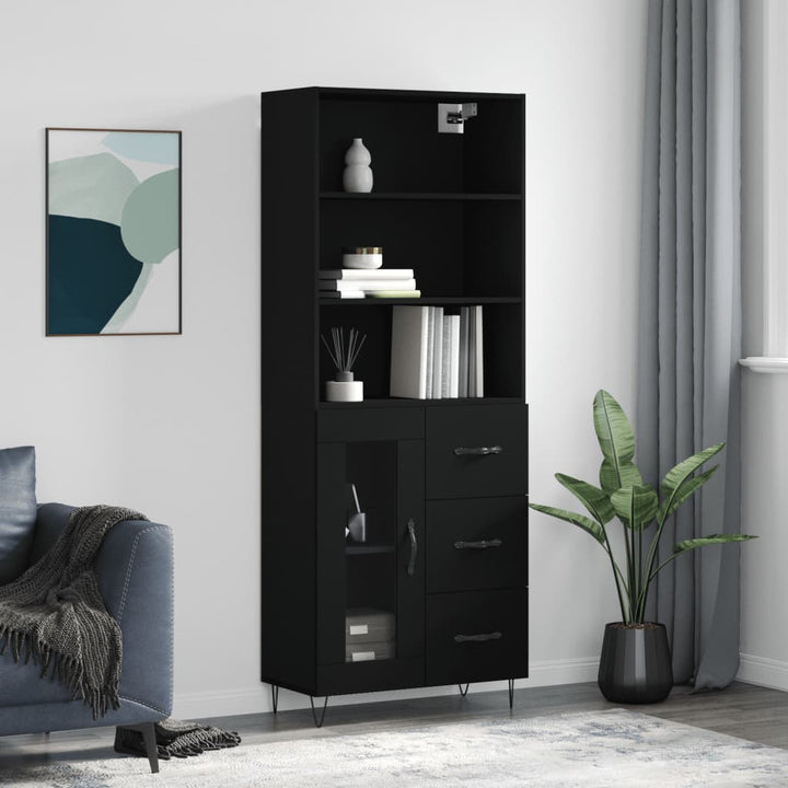 højskab 69,5x34x180 cm konstrueret træ sort