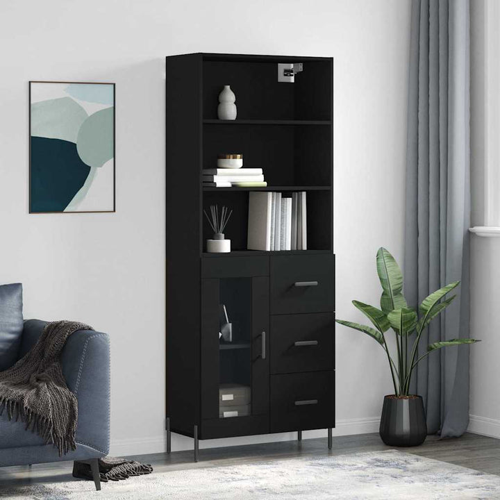 højskab 69,5x34x180 cm konstrueret træ sort