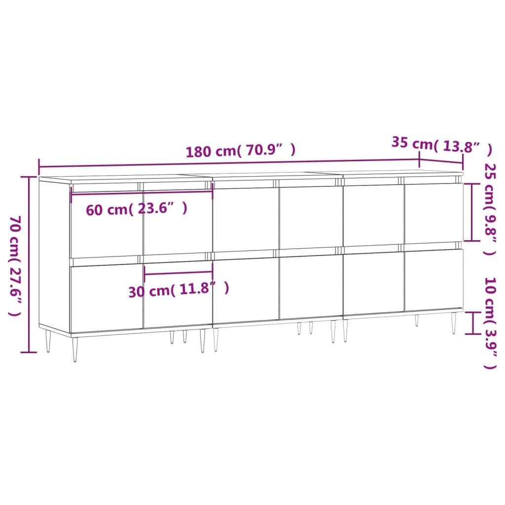 skænke 3 stk. konstrueret træ grå sonoma-eg