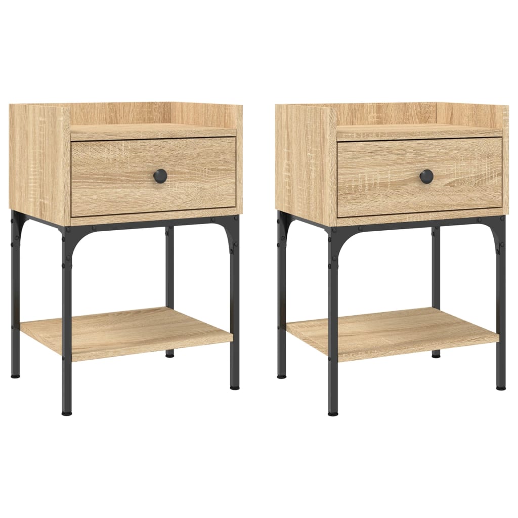 sengeborde 2 stk. 40,5x31x60 cm konstrueret træ sonoma-eg