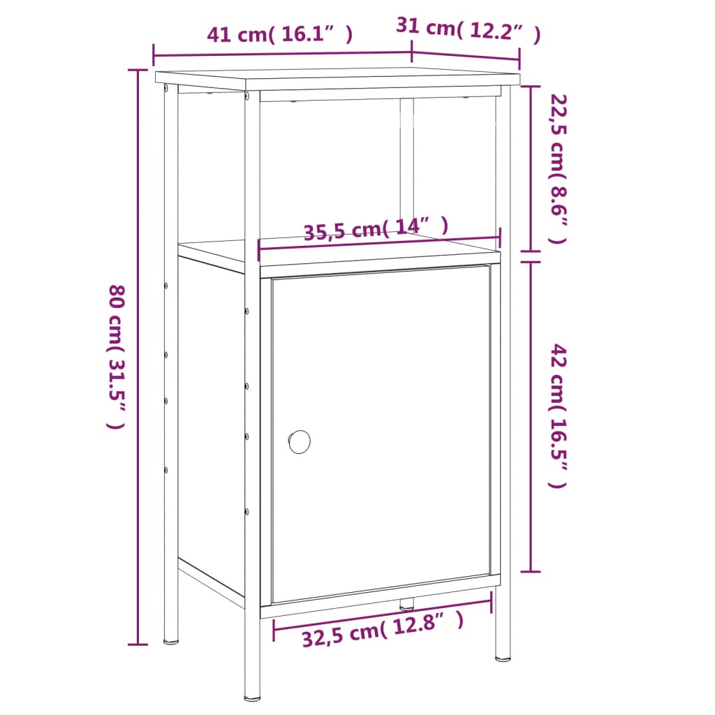 sengeborde 2 stk. 41x31x80 cm konstrueret træ sonoma-eg