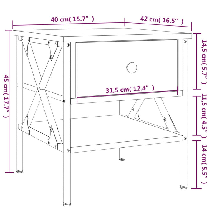 sengebord 40x42x45 cm konstrueret træ sonoma-eg