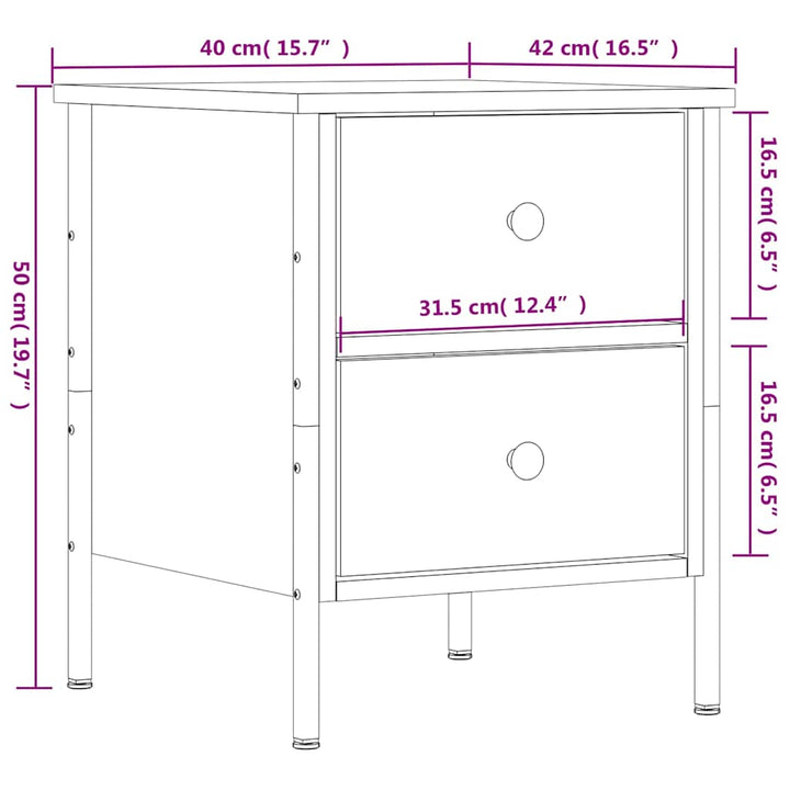 sengeborde 2 stk. 40x42x50 cm konstrueret træ brunt egetræ