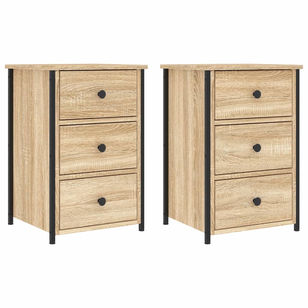 sengeborde 2 stk. 40x36x60 cm konstrueret træ sonoma-eg