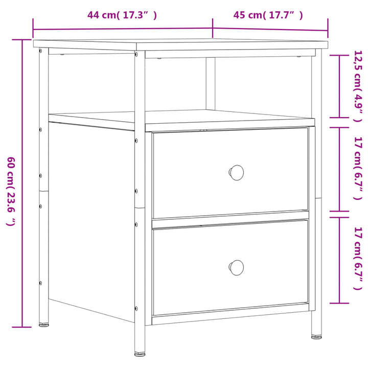 sengeborde 2 stk. 44x45x60 cm konstrueret træ sort
